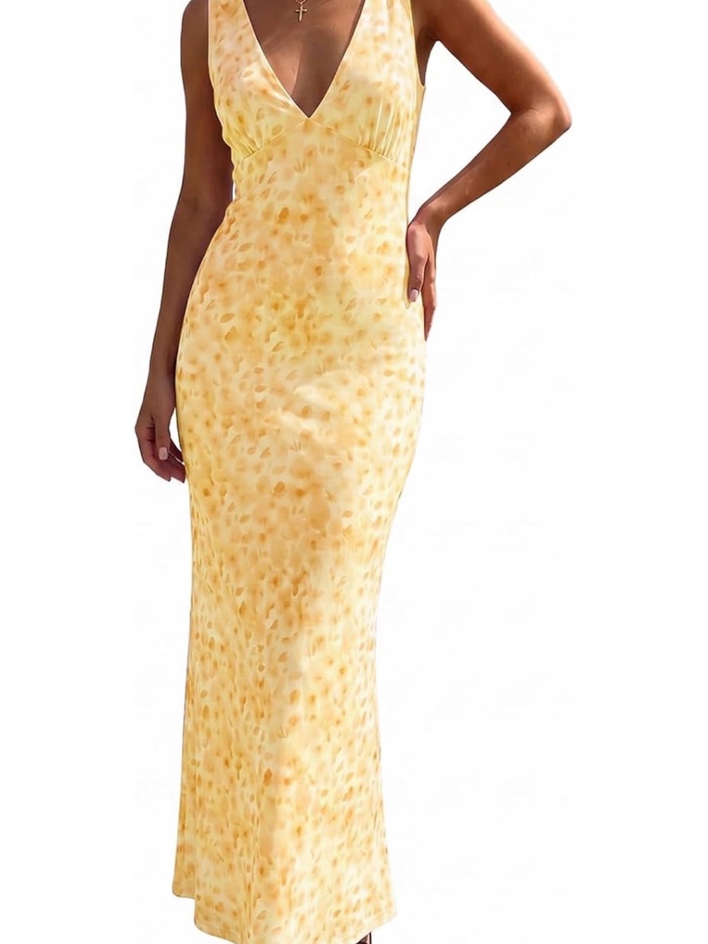 Women’s Yellow Floral Maxi V cut Dress Small